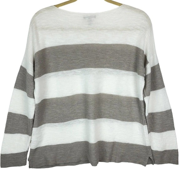 Eileen Fisher Bateau Neck Organic Cotton Linen Boxy Striped Sweater Top Sz PM - Picture 2 of 10